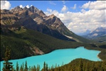 Classic view of a cloudfree Peyto Lake, Banff National Park, Alberta, Canada